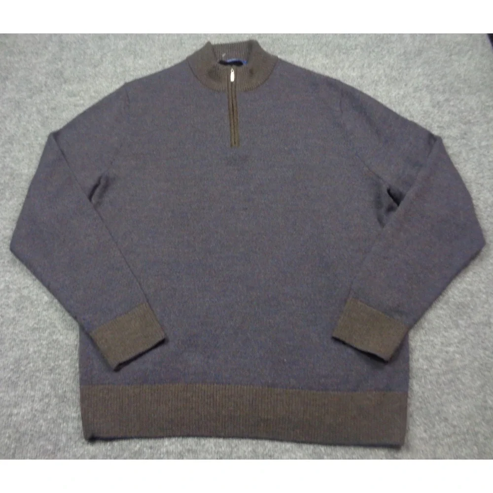 Carroll Custom Alpaca Sweater XL‎ Blue 1/4 Zip Beverly Hills Carroll & Co Peru